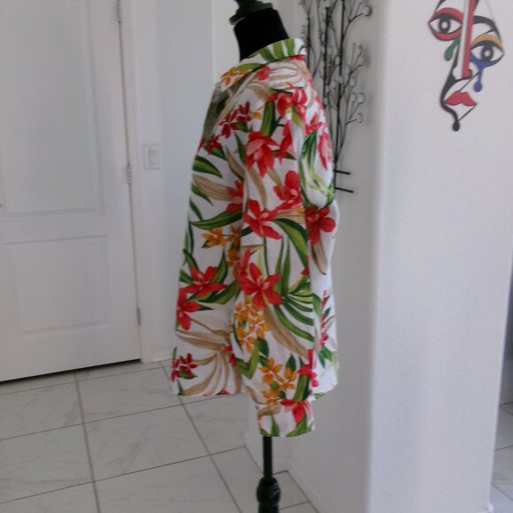 Tommy Bahama Linen Long Sleeve Button Down Blouse Shirt Top M Green Coral Tan - Picture 6 of 12